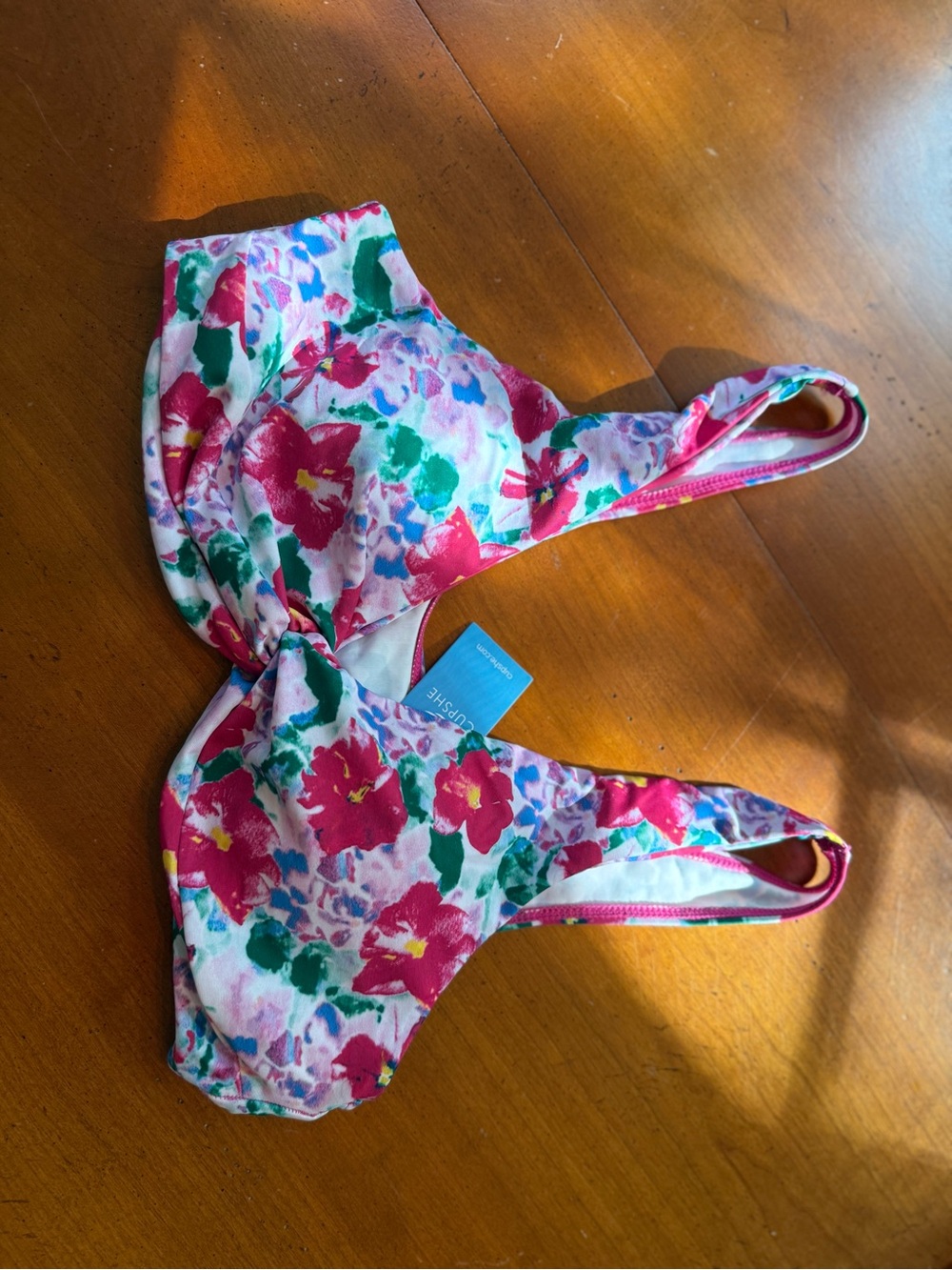 Cupshe Pink, Green & Blue Floral Bikini Top